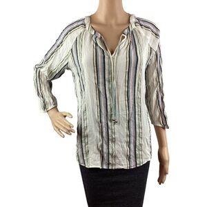 Chico's Crinkle Multi-Stripe Gauze Tie-Neck Top Size M